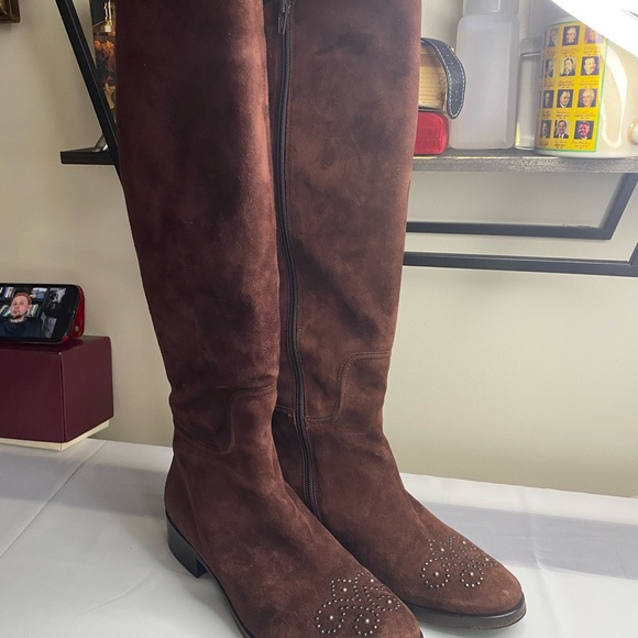 Le Pepe Italian womens Brown suede to the knee boots buckles Size 7 Plum Color - Picture 6 of 16